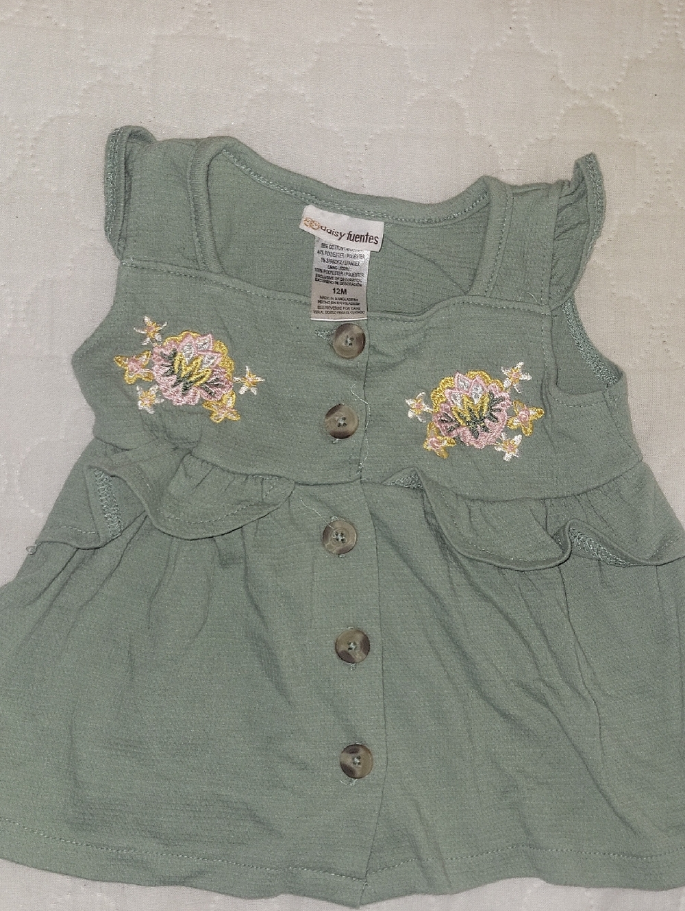 Daisy Fuentes Sage Green Embroidered Baby Dress